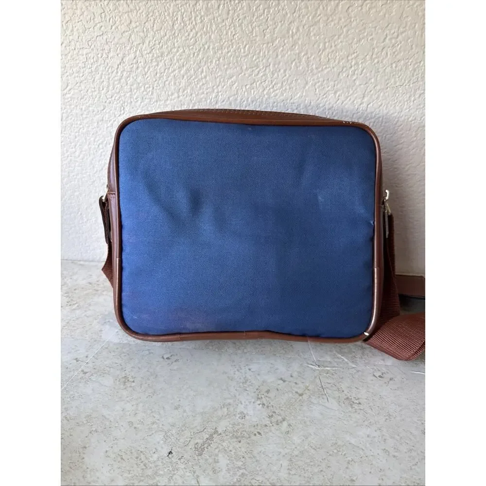 Vtg Albinar Camera Bag 4 Zip Pockets Shoulder Strap Blue/Brown